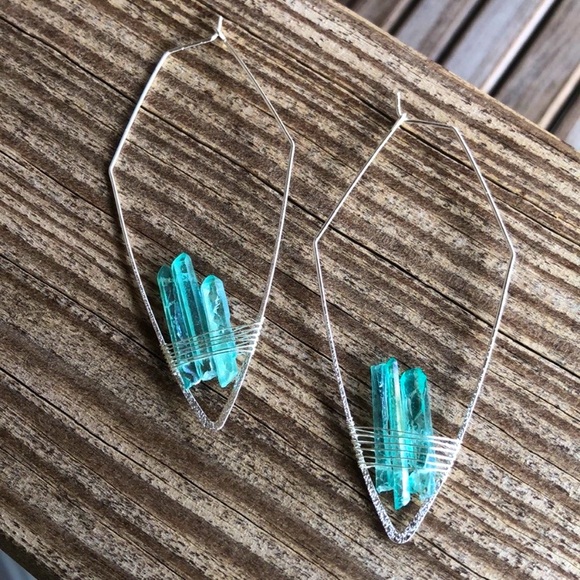 Sea Green Mint Geode Threader Earrings - Picture 1 of 4